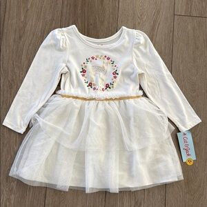 Cat & Jack White Dress w/ Deer and Gold speckle tulle size 3T NWT